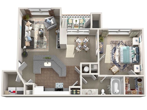 Floor plan for 1 bed, 1 bath, 841 sqft